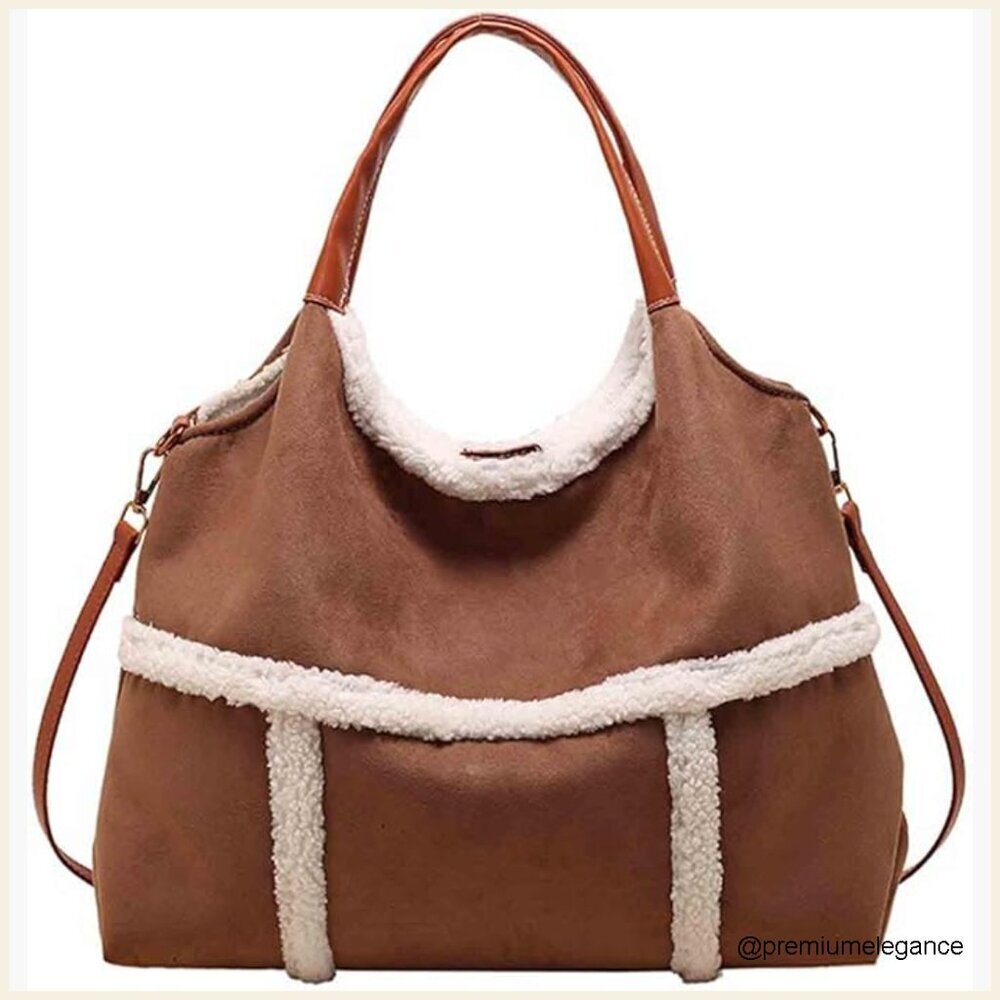 Large Capacity Suede Tote Bag, Convertible Crossbody Handbag, Plush